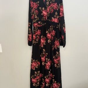 ANDREE BY UNIT Black and Pink Floral Long Sleeve Dress